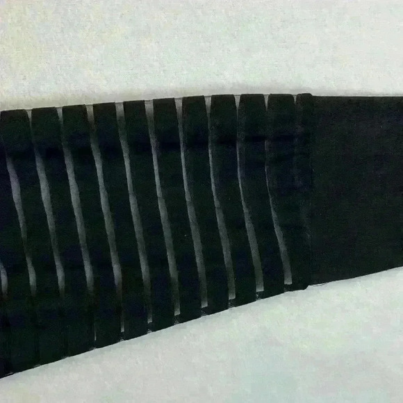 Miholl V Neck Top Women's XL Black Long Sleeves Sheer Stripes - Picture 5 of 7